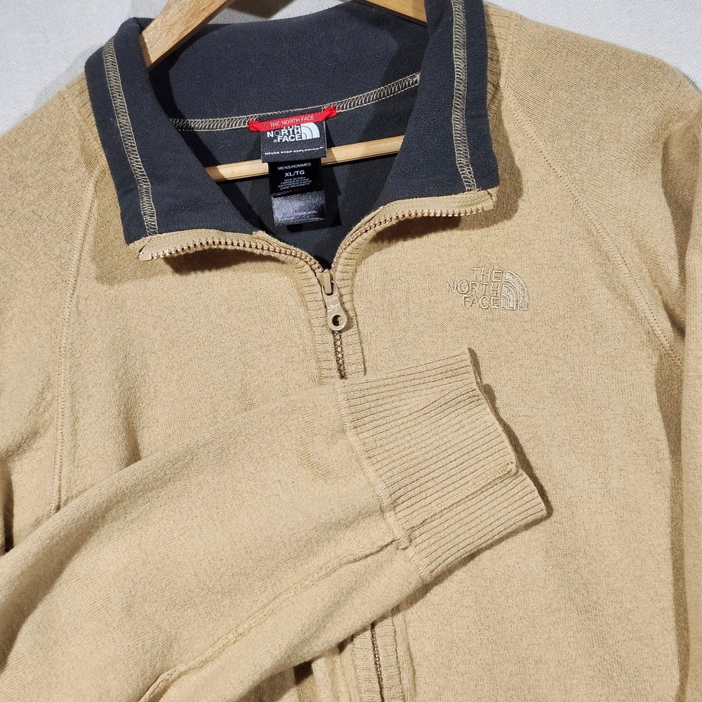 The‎ North Face Mens XL Full Zip Sweater Jacket Beige Gray Trim Outdoors